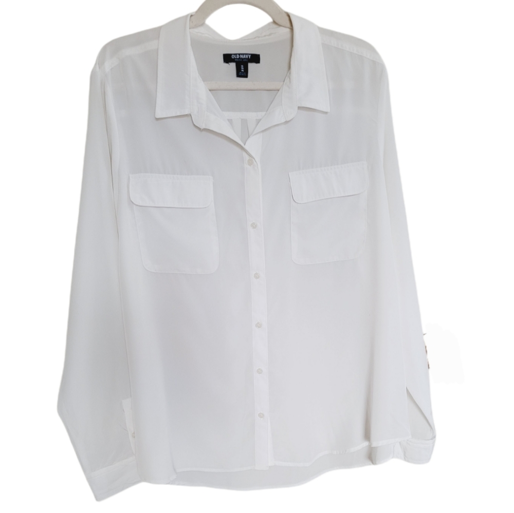 Old Navy Faux Silk Button Down in Sea Salt White